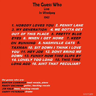 The GUESS WHO CD,Bootleg, Live in Winnipeg 1967 back